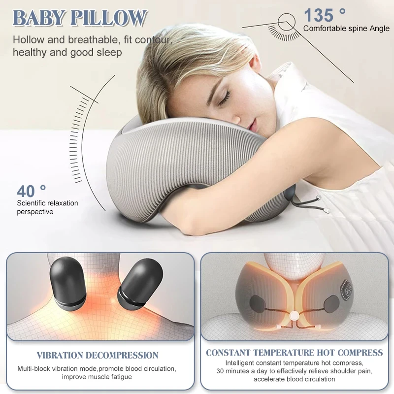 Electric Neck Massager Cervical Pillow Heating Vibration Massage Back -  gethomesolution